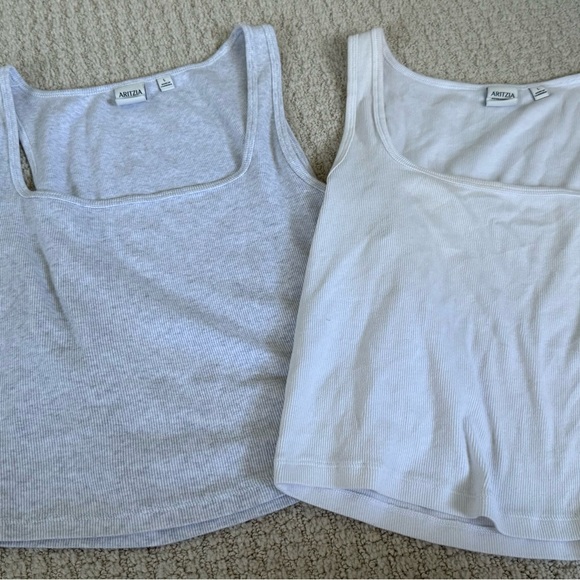 Aritzia Tops - Aritzia Tank Tops - White & Light Gray Ribbed Set